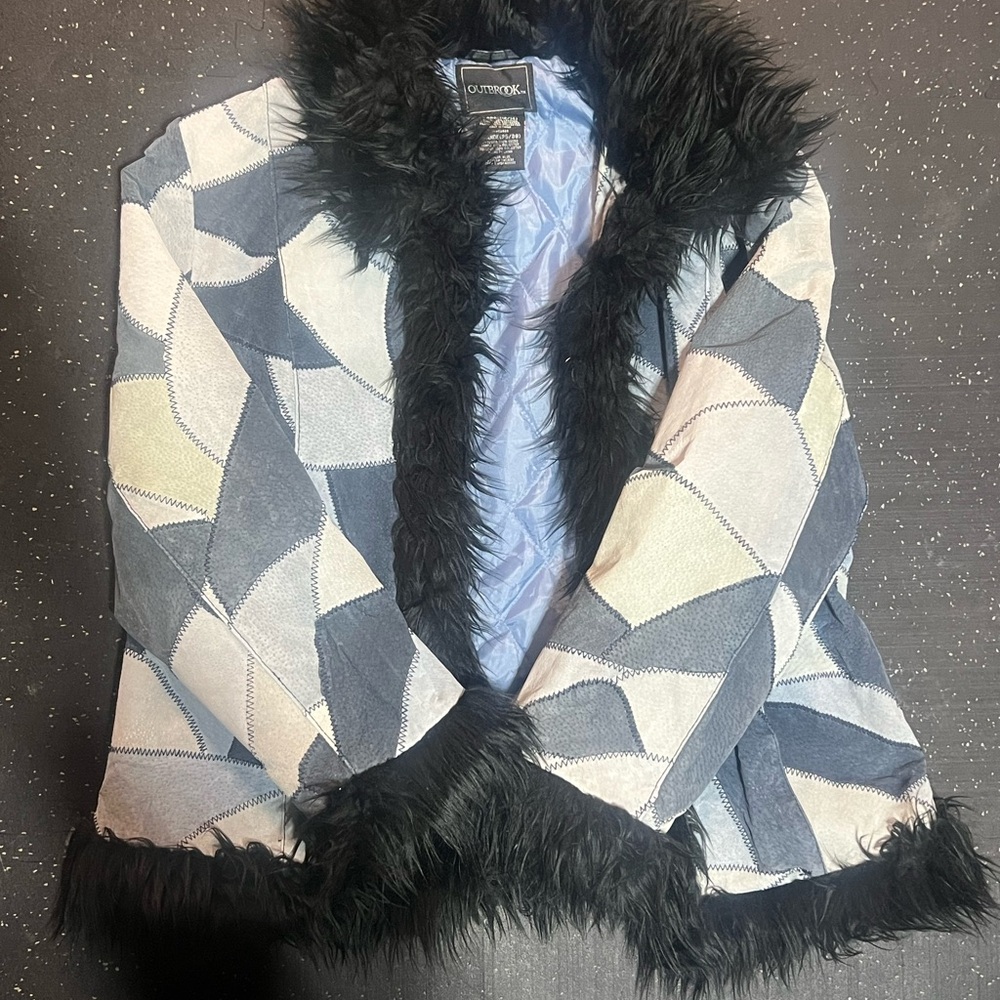 Blue and Black Women's genuine suede Jacket